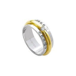 Aliança de Ouro e Ouro Branco 18k 750 com 1 Brilhante de 11.00Pontos e 10 Brilhantes de 1.00Pontos Largura 7.50mm Altura 2.30mm