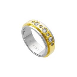 Aliança de Ouro e Ouro Branco 18k 750 com 3 Brilhante de 11.00Pontos e 4 Brilhantes de 2.25Pontos Largura 7.00mm Altura 2.20mm