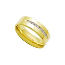 Aliança Anatômica de Ouro 18k 750 com 15 Brilhantes de 2.25 Pontos Largura 7.00mm Altura 1.80mm