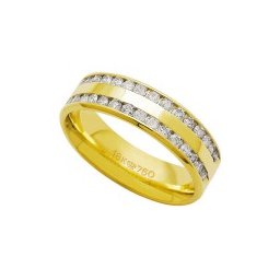 Aliança Anatômica de Ouro 18k 750 com 30 Brilhantes de 2.25 Pontos Largura 6.00mm Altura 1.80mm
