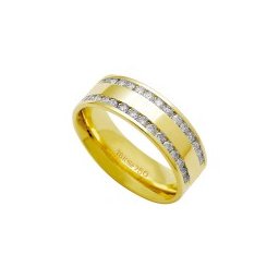Aliança Anatômica de Ouro 18k 750 com 30 Brilhantes de 2.25 Pontos Largura 7.00mm Altura 1.80mm