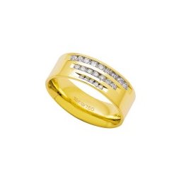 Aliança Anatômica de Ouro 18k 750 com 5 Brilhantes de 1.00 Pontos, 7 Brilhantes de 2.25 Pontos e 9 Brilhantes de 3.50 Pontos Largura 7.50mm Altura 1.80mm