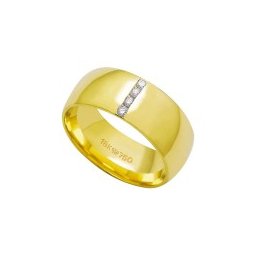 Aliança Anatômica de Ouro 18k 750 com 4 Brilhantes de 2.25 Pontos Largura 8.00mm Altura 1.70mm