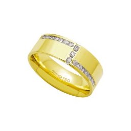 Aliança Anatômica de Ouro 18k 750 com 17 Brilhantes de 2.25 Pontos Largura 7.00mm Altura 1.80mm