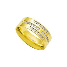 Aliança Anatômica de Ouro 18k 750 com 24 Brilhantes de 2.25 Pontos Largura 7.50mm Altura 1.80mm