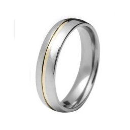 Aliança em aço inox anatômica 5mm c/ 1 filete em ouro