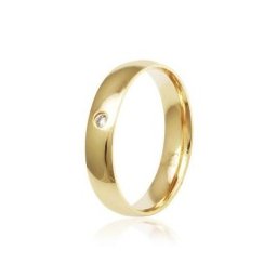 Aliança Folheada a Ouro Anatômica 4mm Lisa com Pedra de Zircônia