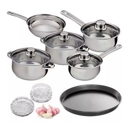 JOGO DE PANELAS 5 PC C/ TAMPA VIDRO - AÇO INOX