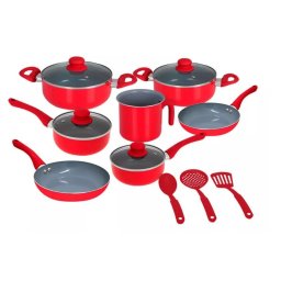 JOGO DE PANELAS ANTIADERENTES REVESTIMENTO EM CERAMICA - RED