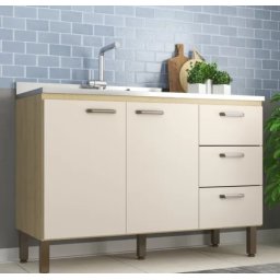 BALCAO P/COZINHA 120CM CARVALHO/WHITE C/ 3 GAVETAS