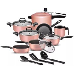 JOGO DE PANELAS 11 PC ANTIADERENTE C/ PANELA DE PRESSÃO - ROSE