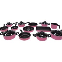 JOGO DE PANELAS TEFLON 13 PC ANTIADERENTE C/ ASSADEIRA - ROSA