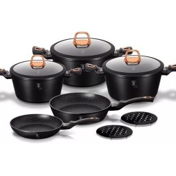 JOGO DE PANELAS 10 PC HAUS C/ TAMPA VIDRO - PRETO