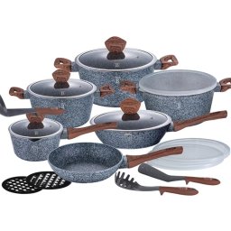 JOGO DE PANELAS TURBO-INDUÇÃO 18 PC ANTIADERENTE - CINZA PEDRA