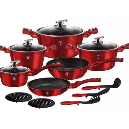 JOGO DE PANELAS HAUS 15 PC ANTIADERENTE C/ UTENSILIOS - VERMELHO