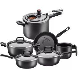 JOGO DE PANELAS ANTIADERENTE 5 PC C/ PANELA DE PRESSAO DE VISOR - GRAFITE