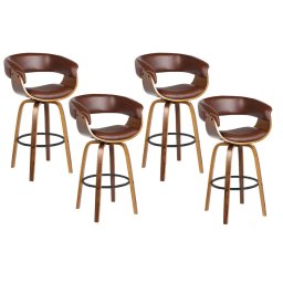 Kit 4 Banquetas Giratória Alta com Encosto Base Madeira Ravi R02 Sintético Marrom - Mpozenato