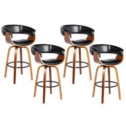Kit 4 Banquetas Giratória Alta com Encosto Base Madeira Ravi R02 Sintético Preto - Mpozenato