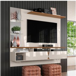 PAINEL P/ SALA DE ESTAR SUPORTA TV ATE 55 C/ PRATELEIRAS ALTO BRILHO