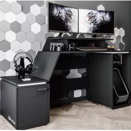 MESA GAMER ESCRIVANINHA RACER 1 PORTA C/ 2 PRATELEIRAS - PRETA