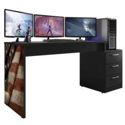 MESA GAMER ESCRIVANINHA XPRESS EM MDP C/ 3 GAVETAS