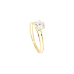 Anel Solitário com Ouro Amarelo 18k 0750 2 Aros Cálice com Pedra de Zircônia
