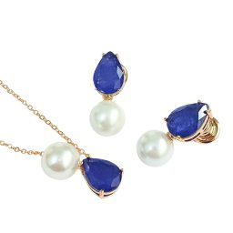 Conjunto de Colar e Brincos com Cristais Fusion Coloridos e Pérolas | ANFITRITE