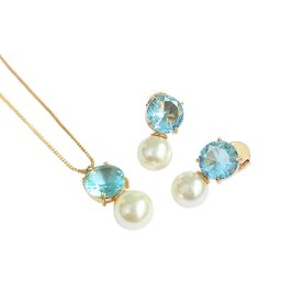 Conjunto de Colar e Brincos de Cristais com Pérolas | MORGANA
