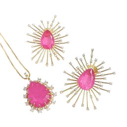 Conjunto de Colar e Brincos com Cristais Fosion e Zircônias | ESPLOSIONE