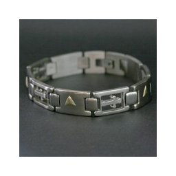Pulseira de Aço 21 cm / 14mm largura com detalhes em Ouro 18 k