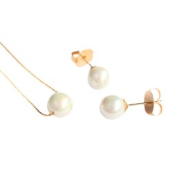 Conjunto de Colar e Brinco com Pérola Shell | PEROLA SOLITÁRIA + SHELL tamanho M