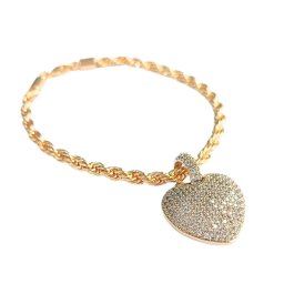 Pulseira malha Cordão Baiano com Coração Cravejado | CUPIDO