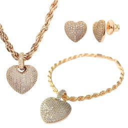 Conjunto de Colar, Brincos e Pulseira de Coração Cravejado de Zircônias Brancas | CUPIDO