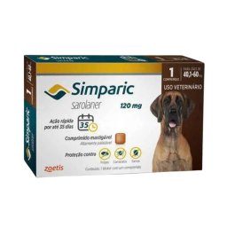 Antipulgas e Carrapatos Simparic 120Mg para CÃ£es de 40kg a 60kg, caixa com 1 Comprimido