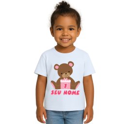 Camiseta Ursinha Caixa Rosa Urso Estampa Personalizada