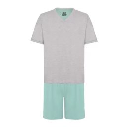 Pijama Masculino Lupo Manga Curta com Bermuda Mescla com Verde Agua em Algodão 28000
