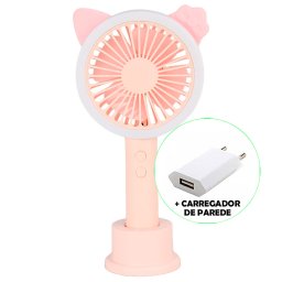 Mini Ventilador Portátil LED USB Recarregável + Adaptador Rosa CBRN19618