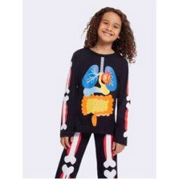 Veggi Pijama Manga Longa Infantil Corpo Humano Brilha no Escuro Preto - unisex
