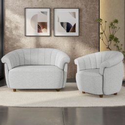 Sofá 2 Lugares 150cm e Poltrona Lykan Linho Cinza Z32 - Mpozenato
