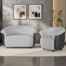 Sofá 2 Lugares 150cm e Poltrona Lykan Linho Cinza/Preto Z32 - Mpozenato