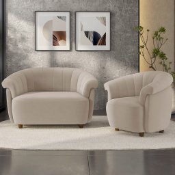 Sofá 2 Lugares 150cm e Poltrona Lykan Veludo Bege Z32 - Mpozenato