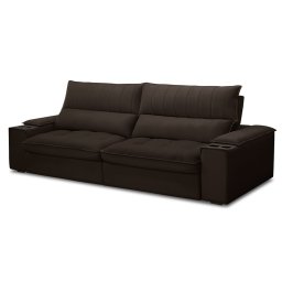 Sofá Retrátil 4 Lugares com Porta Copo 280cm Andes F05 Veludo Marrom Escuro - Mpozenato
