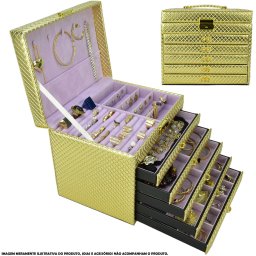 Caixa Para Joias Bijuteria 5 Gavetas Luxo Dourado CBRN10721