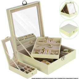 Caixa Para Joias Bijuteria Espelho Luxo Creme CBRN13043