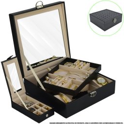 Caixa Para Joias Bijuteria Espelho Luxo Preto CBRN13050