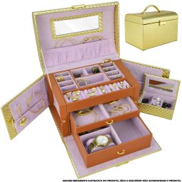 Caixa Para Joias Bijuteria Luxo Dourado CBRN10738