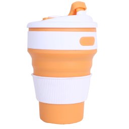 Copo de Silicone Retrátil Reutilizável c/Tampa Laranja CBRN20263