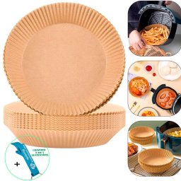 Forma Air Fryer Descartável Forro De Papel Antiaderente Redondo Kit 100 Peças + Chaveiro CBRN20133
