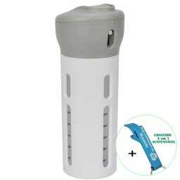 Garrafa Portátil 4 em 1 Dispenser Viagem 30 ml Cinza + Chaveiro CBRN18345