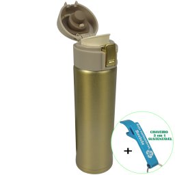 Garrafa Térmica Aço Inox com Vedação 500 ml Dourado + Chaveiro CBRN18598